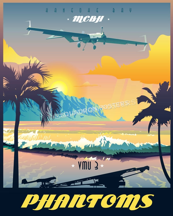 Marine Corps Base Hawaii VMU-3 MCB_Hawaii_K-Bay_RQ-7B_VMU-3_v2_SP01409-featured-aircraft-lithograph-vintage-airplane-poster-art