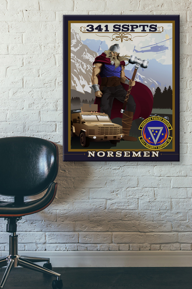 Malmstrom AFB 341 SSPTS Norsemen vintage style military aviation canvas art by Squadron Posters SP01801