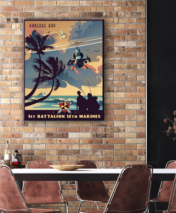 Marine Corps Base Hawaii, 1st Battalion 12th Marines vintage style canvas poster art by - Squadron Posters SP01069