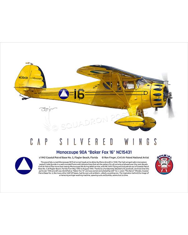 Monocoupe 90A Baker Fox 16 NC15431 16x20 FINAL Ron Finger SPN02300MFEAT-jet-black-aircraft-lithograph