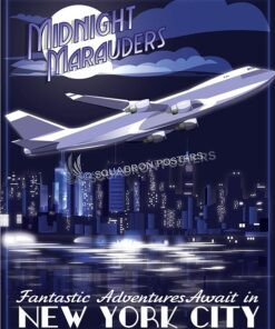 NYC Midnight 747-400 16x20 SP00452-vintage-military-aviation-travel-poster-art-print-gift