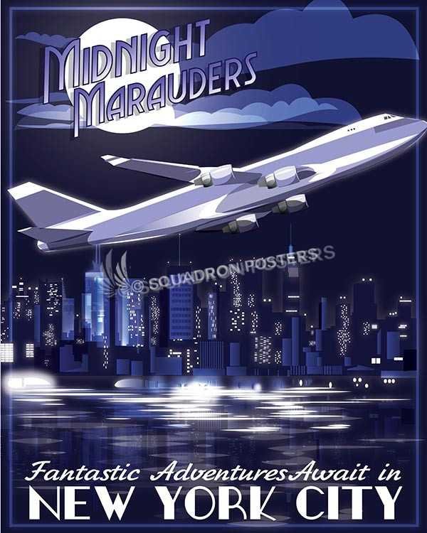NYC Midnight 747-400 16x20 SP00452-vintage-military-aviation-travel-poster-art-print-gift