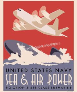 P-3 Orion and Sub Art by - Squadron Posters! Military Aviation travel poster art.