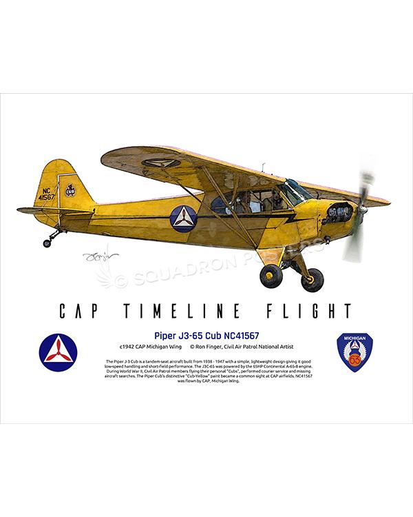Piper J3-65 Cub NC41567 16x20 FINAL Ron Finger SPN02327MFEAT-jet-black-aircraft-lithograph