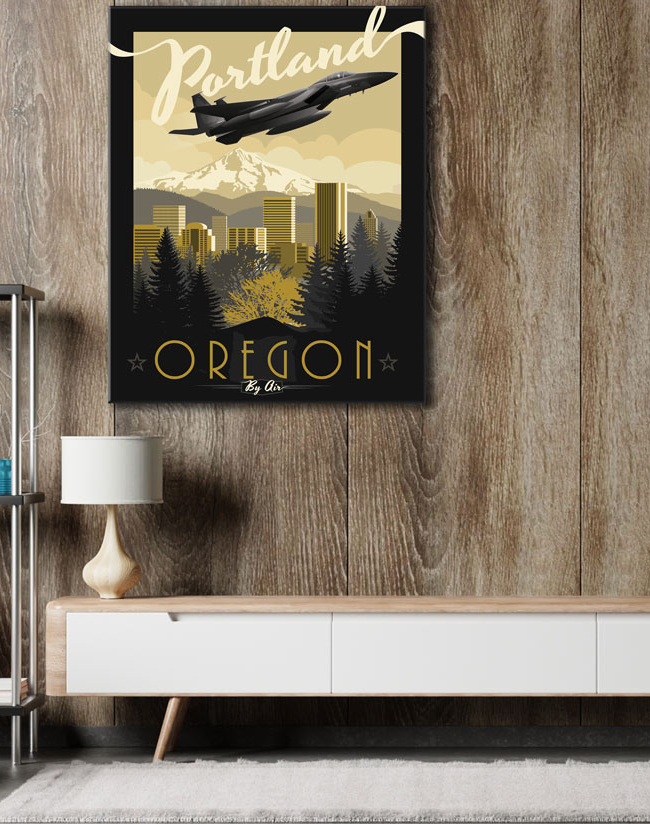 Portland Air National Guard Base, F-15C vintage style military aviation canvas travel poster art by Squadron Posters! SP00945