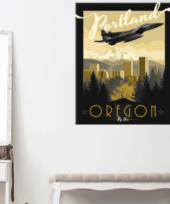Portland Air National Guard Base F-15C vintage style military aviation canvas travel poster art by Squadron Posters! SP00945