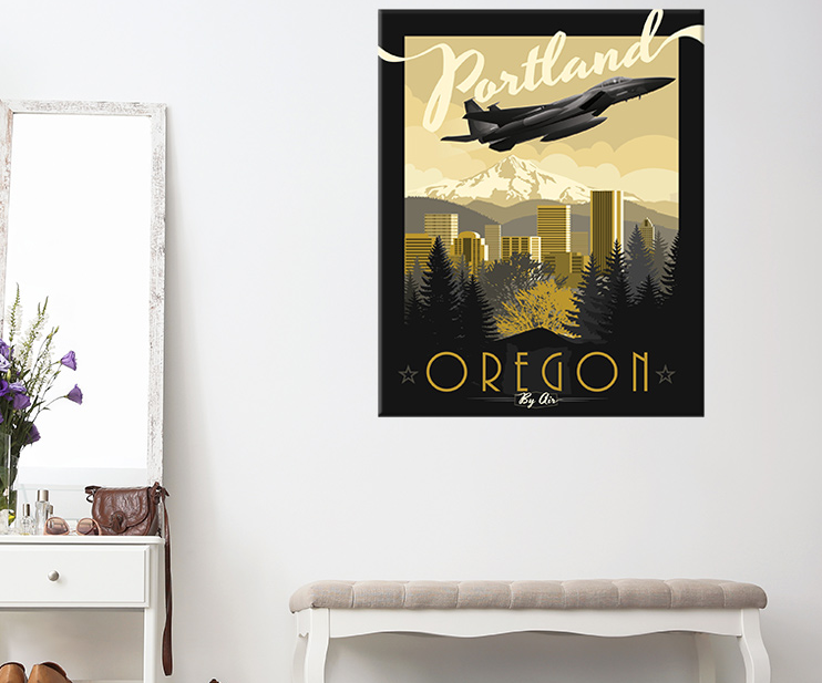 Portland Air National Guard Base F-15C vintage style military aviation canvas travel poster art by Squadron Posters! SP00945