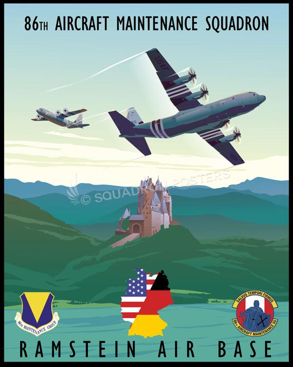 Ramstein-AB-C-130-86th-AMXS-featured-aircraft-lithograph-vintage-airplane-poster