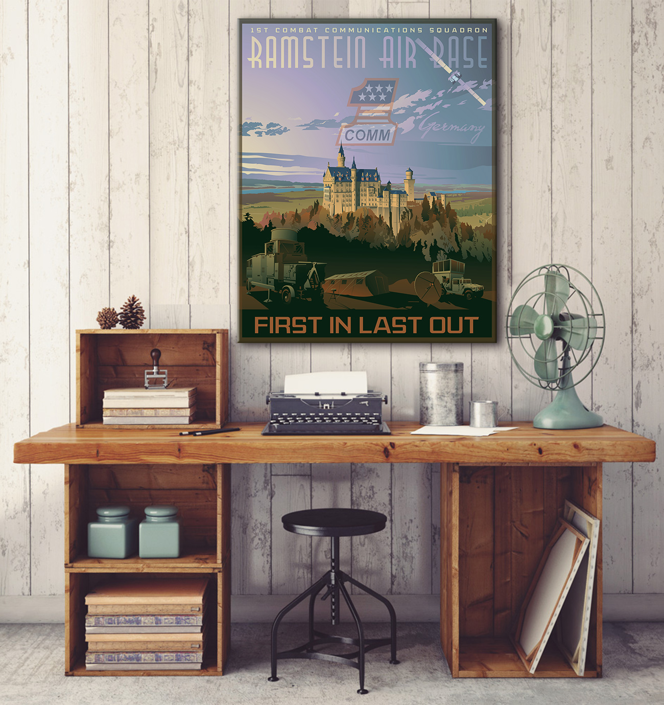 Ramstein Air Base 1st Combat Communications Squadron vintage style military canvas art by Squadron Posters SP02028