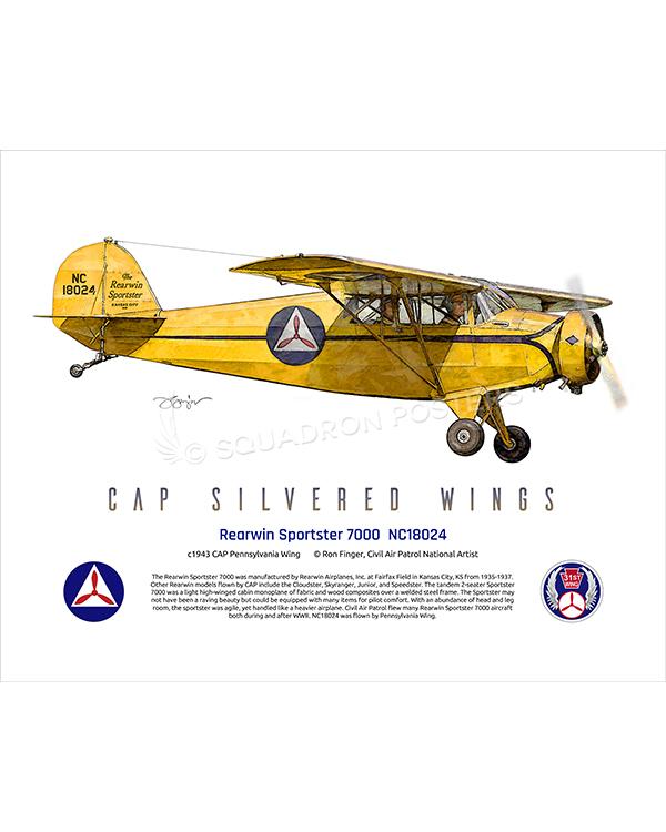 Rearwin Sportster 7000 NC18024 16x20 FINAL Ron Finger SPN02301MFEAT-jet-black-aircraft-lithograph