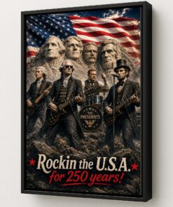 Mount Rushmore Rockin the USA 250 Years Framed Canvas Art by Squadron Posters!
