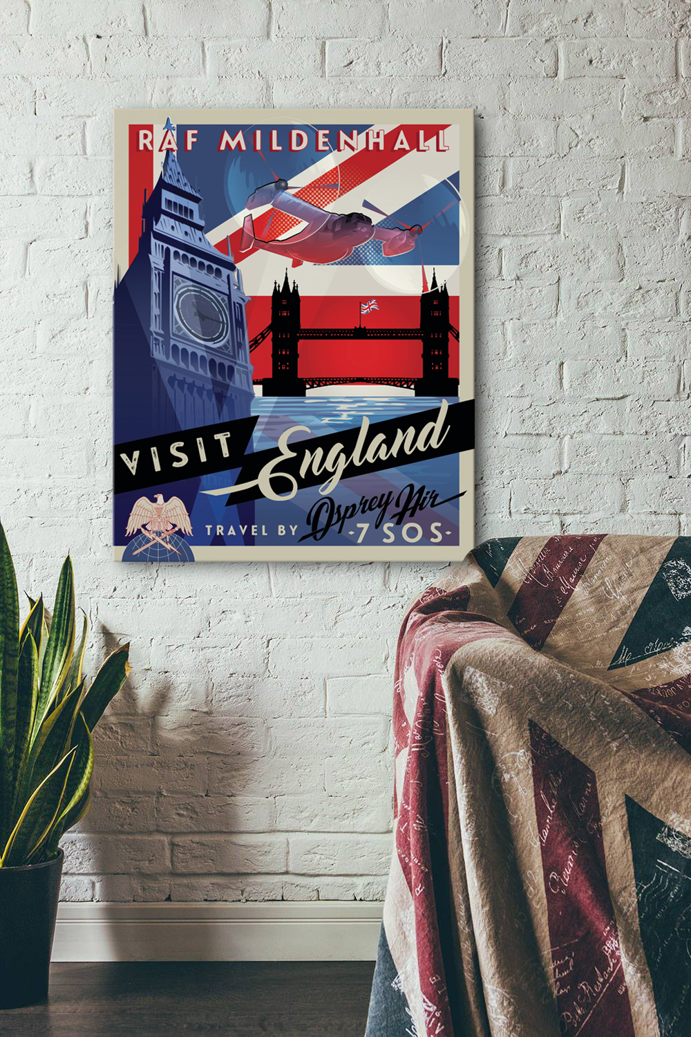 Royal Air Force Station Mildenhall 7th SOS, CV-22B Osprey vintage style military aviation canvas travel poster by Squadron Posters SP01179