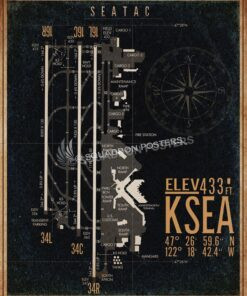 SEATAC KSEA Airfield Map Art