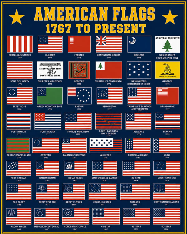 American Flags Through The Years Blue Art by Squadron Posters!