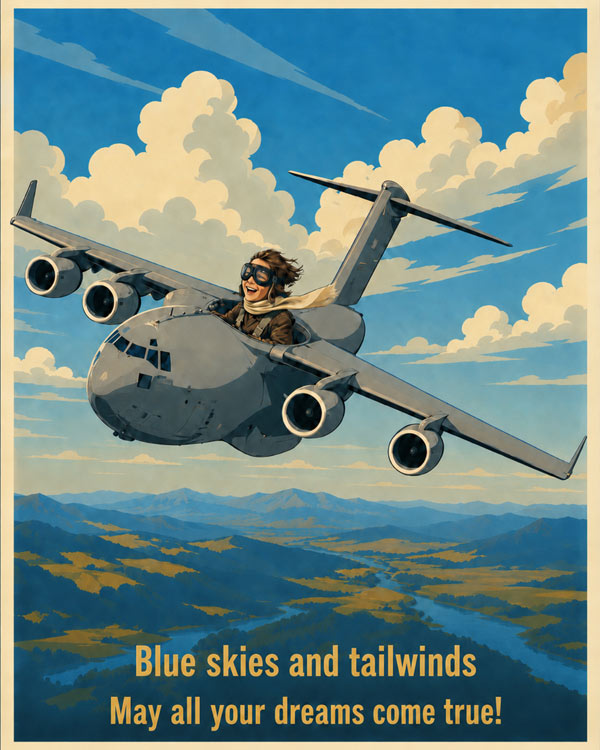 Blue Skies and Tailwinds C-17 Childrens Art by Squadron Posters!