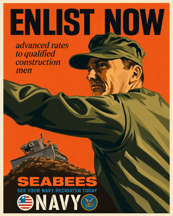 Enlist Now Advanced Rates SeabeesĀ Art by Squadron Posters!