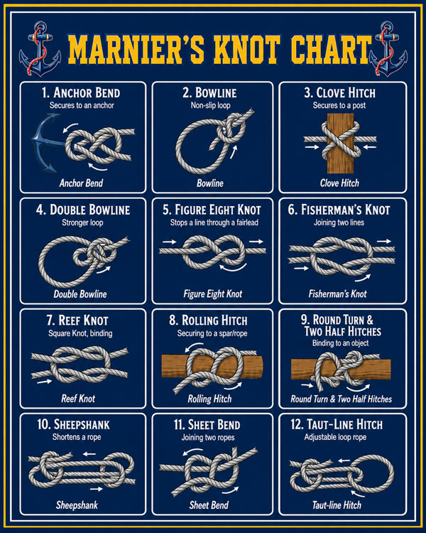 Mariner Knot Chart Blue Art by Squadron Posters!