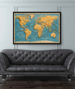 World Map Nautical Blue
