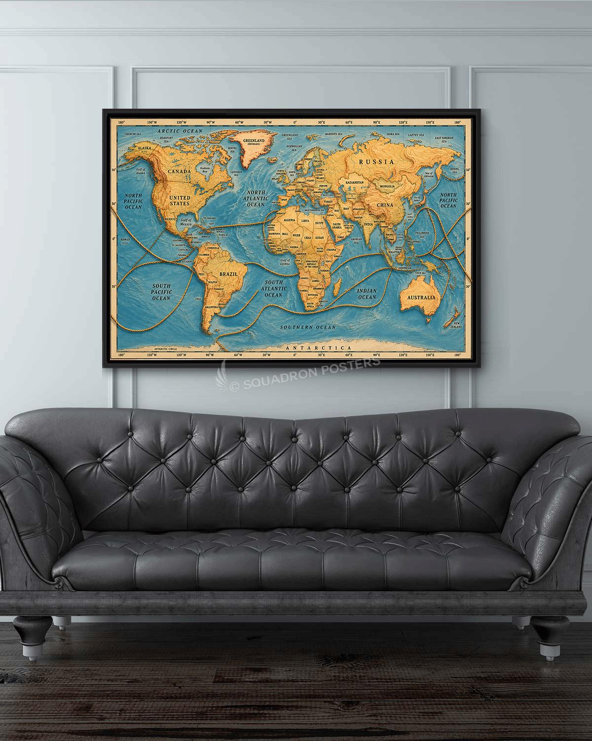 World Map Nautical Blue