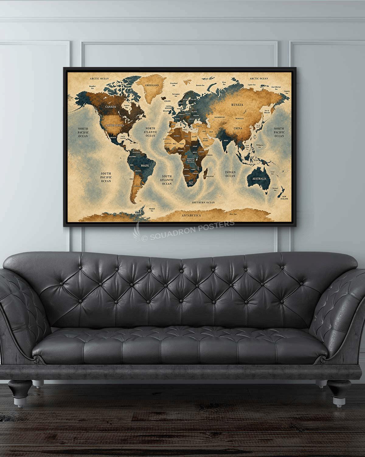 World Map Ocean Watercolor