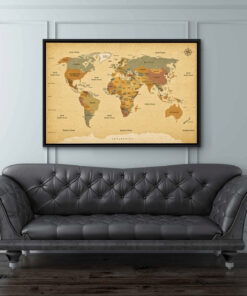 World Map Vintage Earth Tones