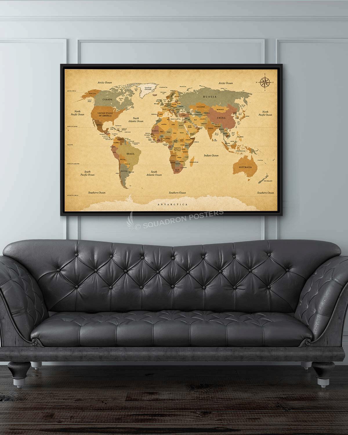 World Map Vintage Earth Tones
