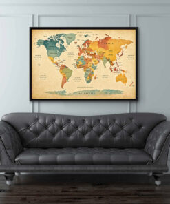 World Map Watercolor Earth Tones