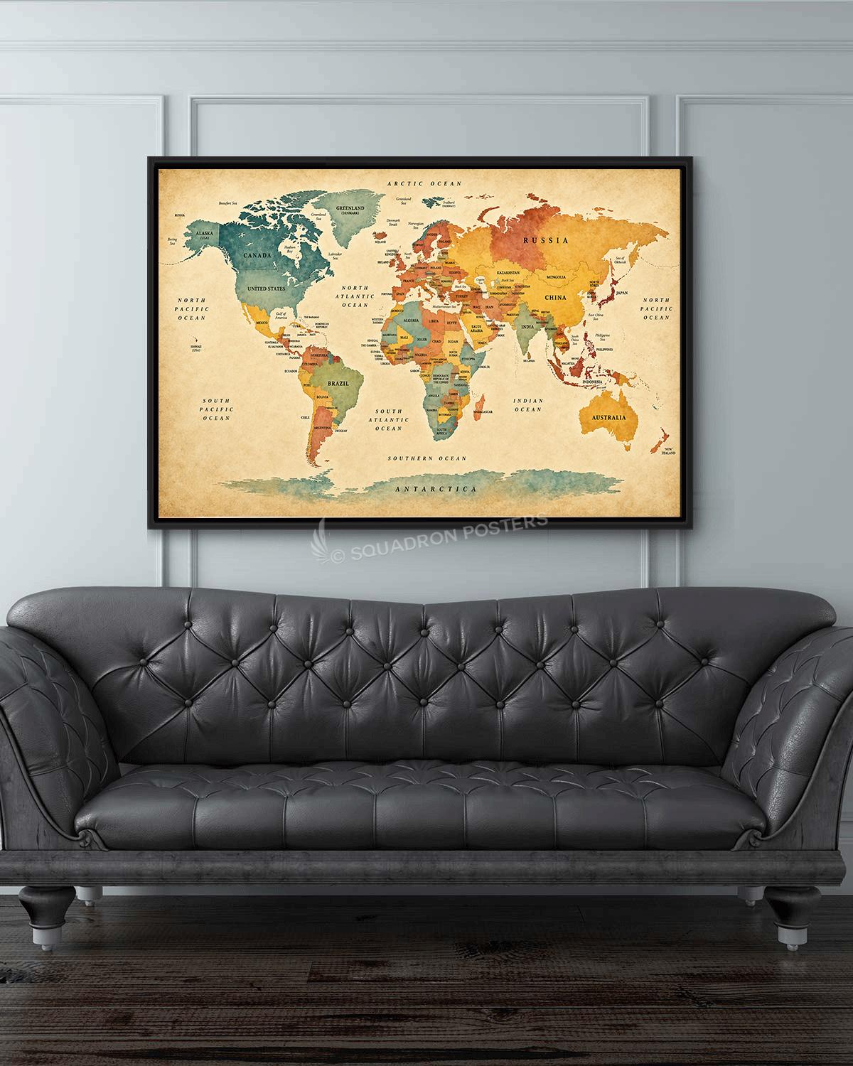 World Map Watercolor Earth Tones