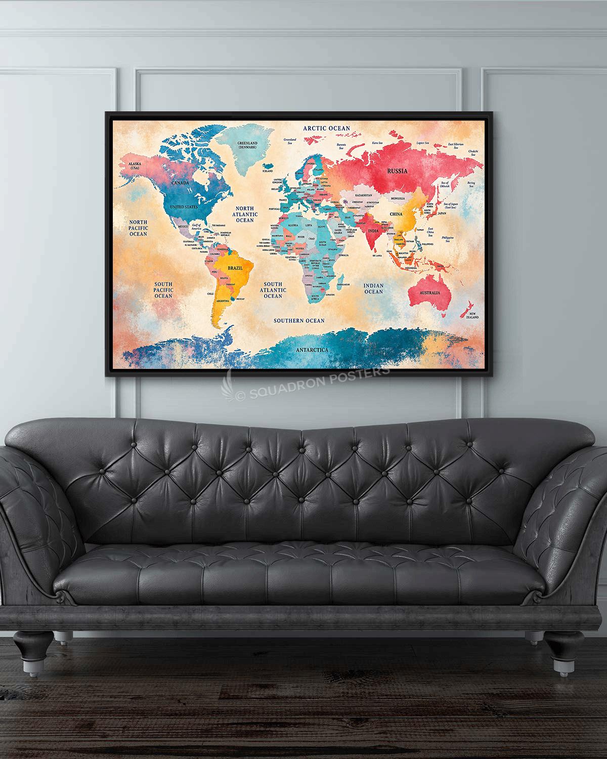 World Map Watercolor Vibrant