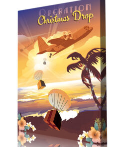 USAF Christmas Drop art on canvas featuring flower, gifts and the C-130 Herc