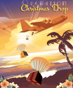 USAF Christmas Drop art on canvas featuring flower, gifts and the C-130 Herc
