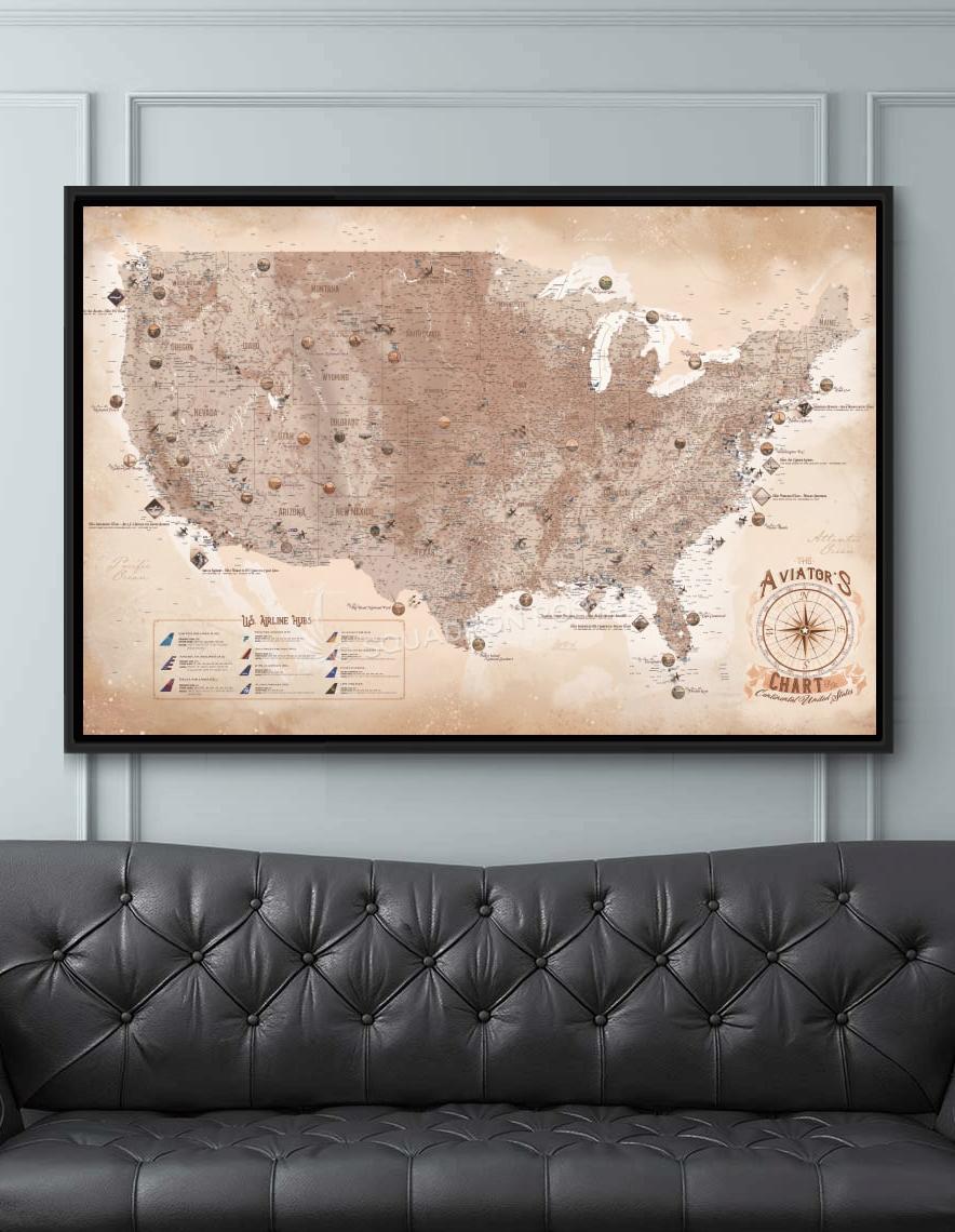 The Aviator's U.S.A. Map - push pin travel map by Squadron Posters!