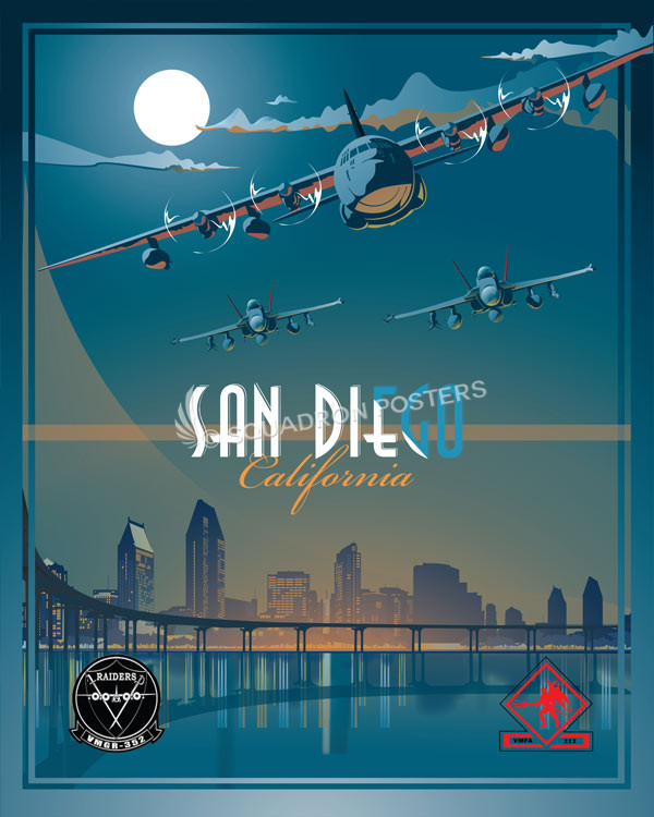 San-Diego-C-130-F-18-VMGR-352-VMFA-232-featured-aircraft-lithograph-vintage-airplane-poster-art