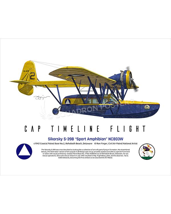 Sikorsky S-39B Sport Amphibian NC803W 16 x 20 FINAL Ron Finger SPN02328MFEAT-jet-black-aircraft-lithograph
