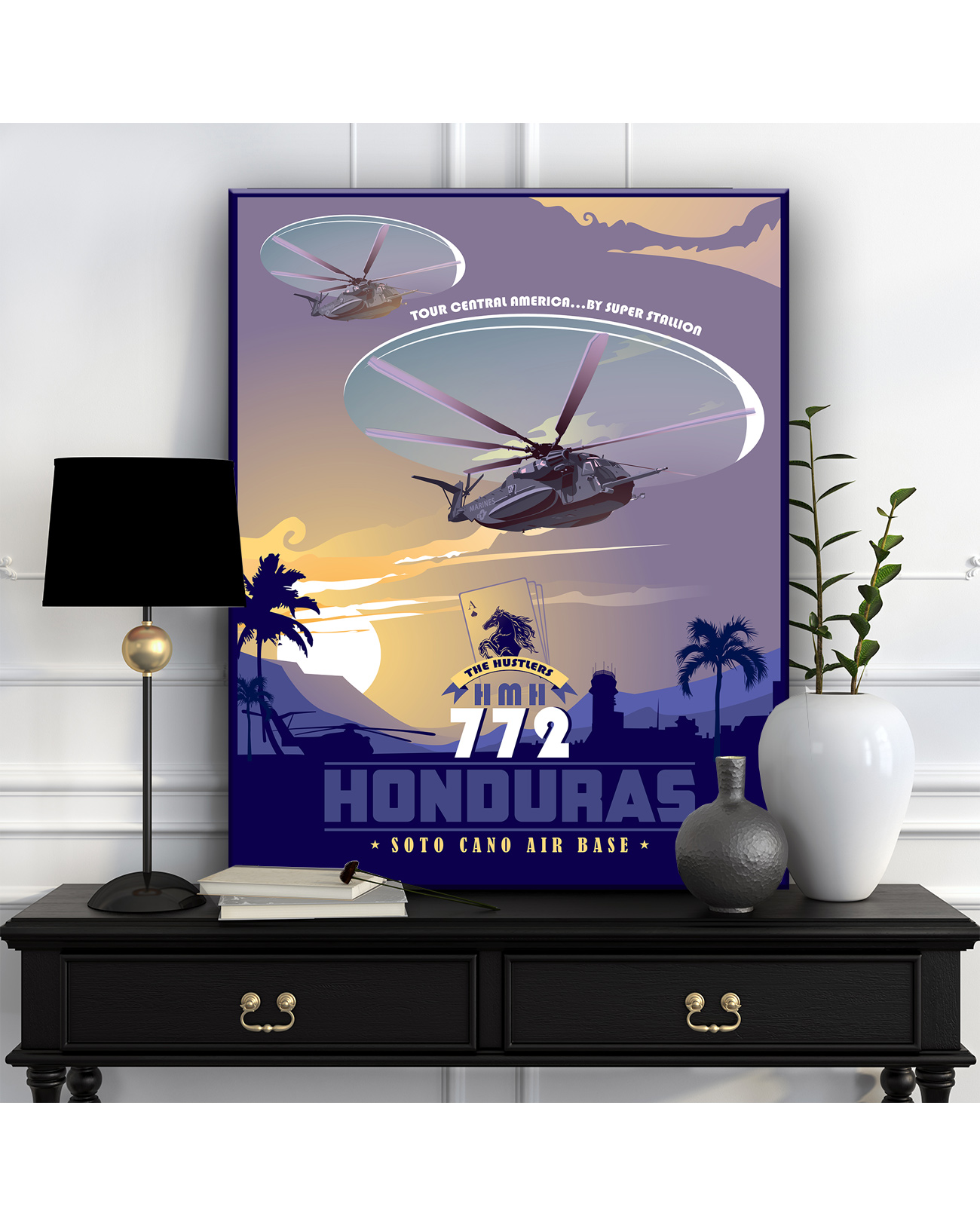 Soto Cano AB Honduras - HMH-772 - CH-53E vintage style military aviation canvas travel poster art by Squadron Posters SP01226