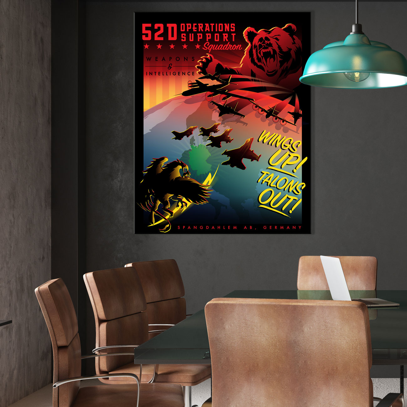Spangdahlem AB 52D OSS Weapons and Intelligence vintage style military aviation canvas travel poster art by Squadron Posters!