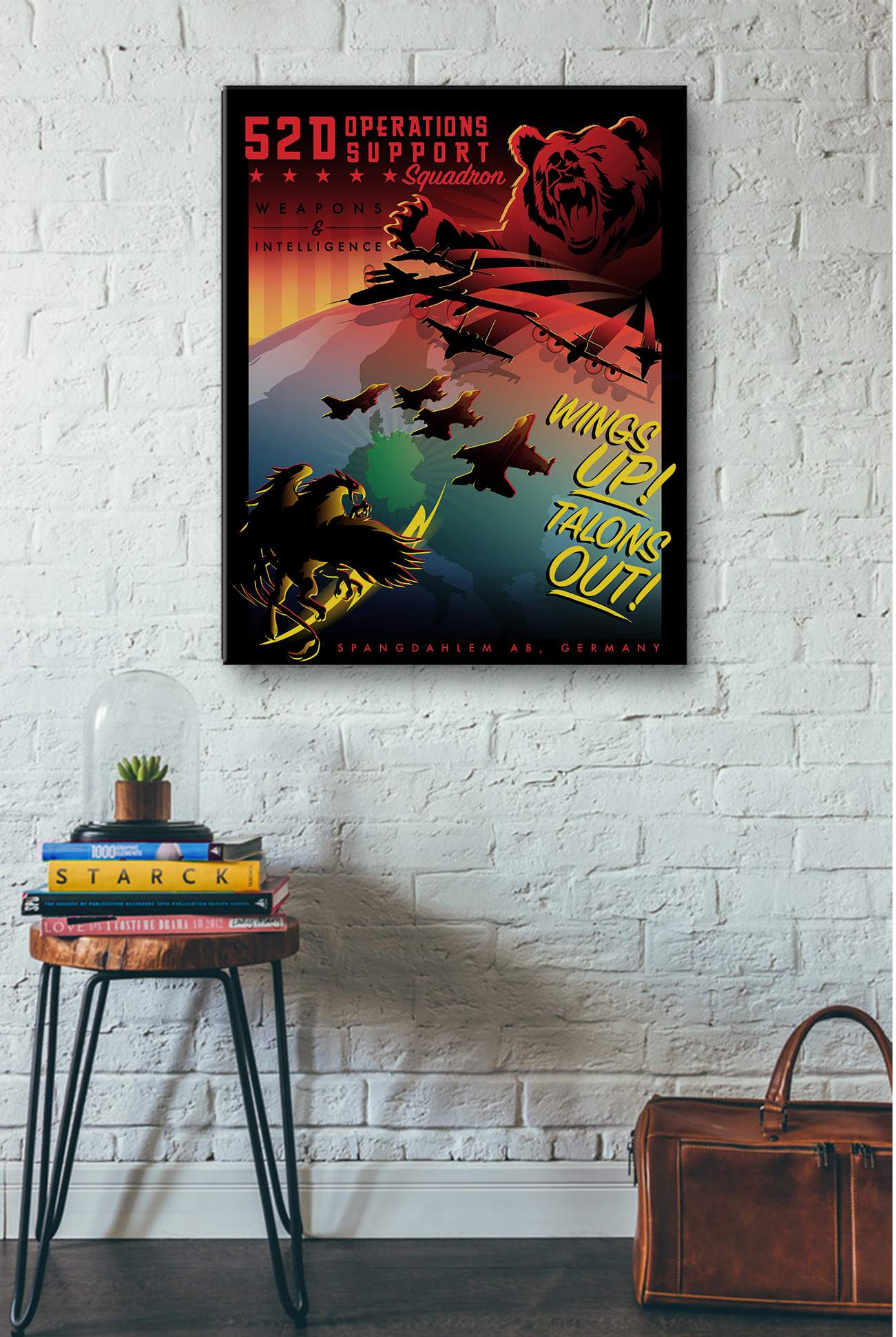 Spangdahlem AB 52D OSS Weapons and Intelligence vintage style military aviation canvas travel poster art by Squadron Posters!