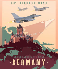 Spangdahlem-AB-Germany-F-16-52d-featured-aircraft-lithograph-vintage-airplane-poster-art