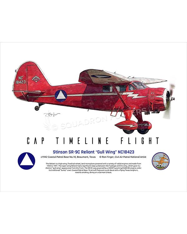 Stinson SR-9C Reliant Gull Wing NC18423 16x20 FINAL Ron Finger SPN02333MFEAT-jet-black-aircraft-lithograph