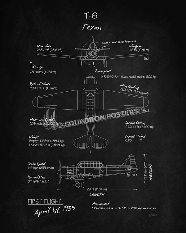 T-6_Texan_Blackboard_Blueprint_SP01017-featured-aircraft-lithograph-vintage-airplane-poster-art