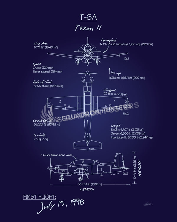 T-6 Texan II Blueprint T-6_Texan_II_Blueprint_v2_SP01262-featured-aircraft-lithograph-vintage-airplane-poster-art