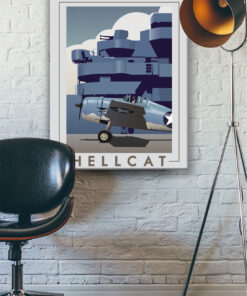 This vintage style military aviation canvas travel poster “F6F Hellcat On Flight Deck” artwork is dedicated to all those who served in the United States Navy in WWII. Hellcat SP01758M