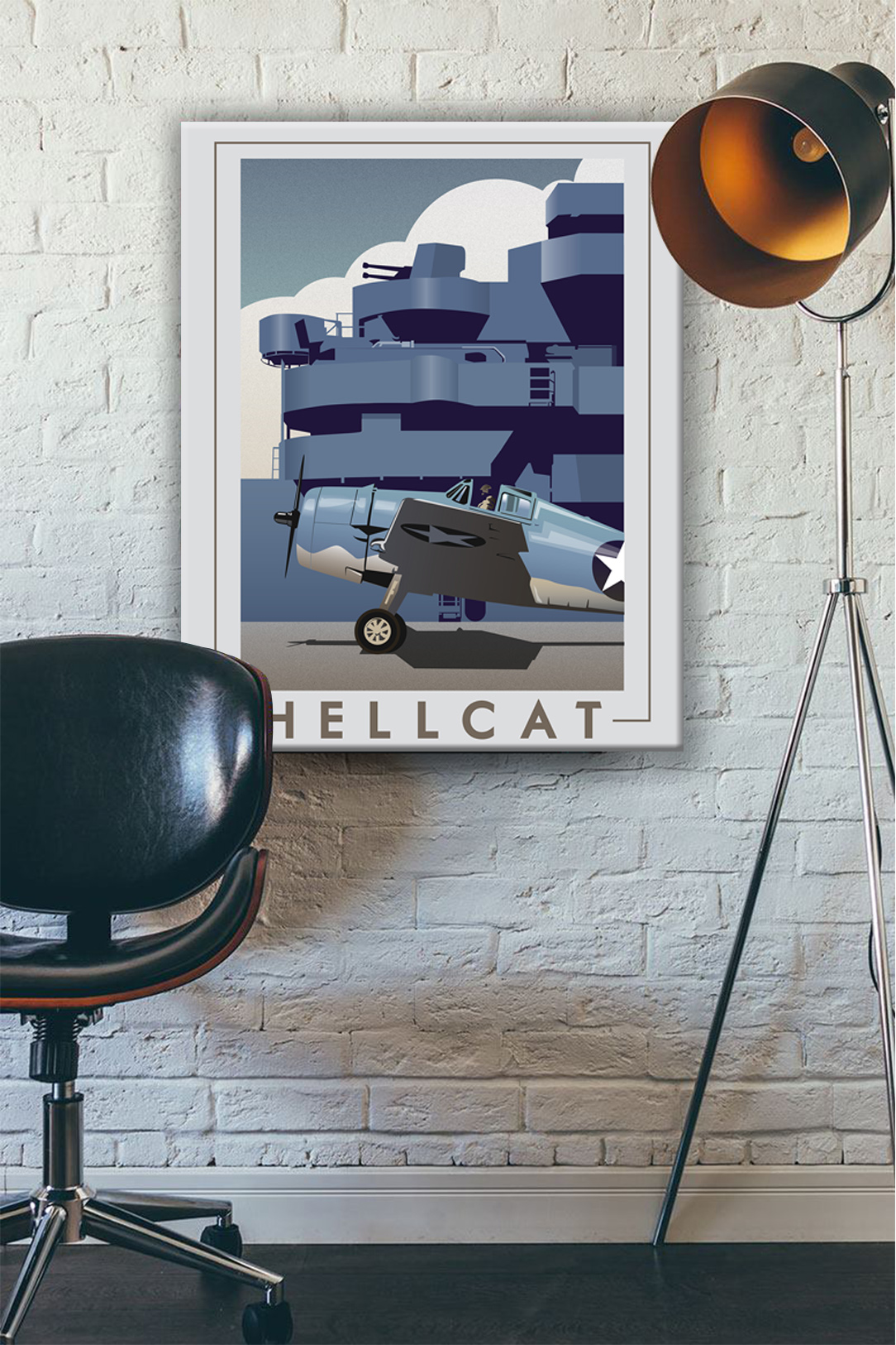 This vintage style military aviation canvas travel poster “F6F Hellcat On Flight Deck” artwork is dedicated to all those who served in the United States Navy in WWII. Hellcat SP01758M