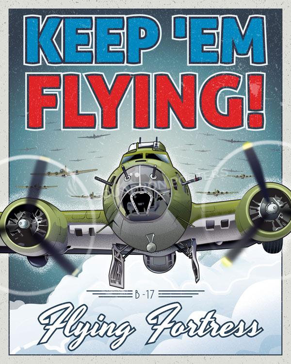 Through-The-Ages-B-17-Flying-Fortress-Keep-em-Flying-featured-aircraft-lithograph-vintage-airplane-poster