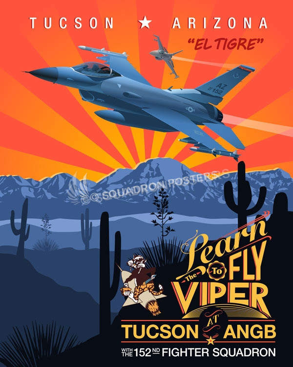 Tucson Az F-16 152nd FS Red SP00697 feature-vintage-style-print