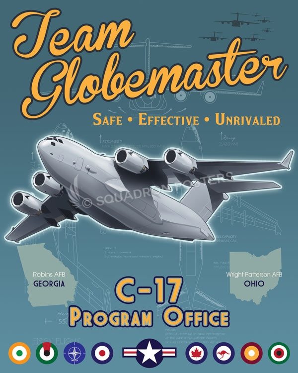 C-17 System Program Office poster art Wright_Patterson_C-17_SPO_SP01411-featured-aircraft-lithograph-vintage-airplane-poster-art