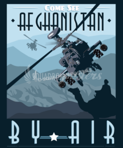 vintage army aviation poster over afghanistan Apache AH-64