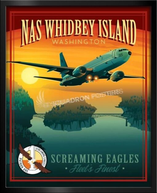 A4482 戦闘機 ペン画 サイン入り Ed Walby 航空アーティスト framed-NAS-Whidbey-Island-P-8-
